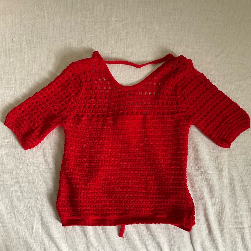 Red Crochet Knit Top
